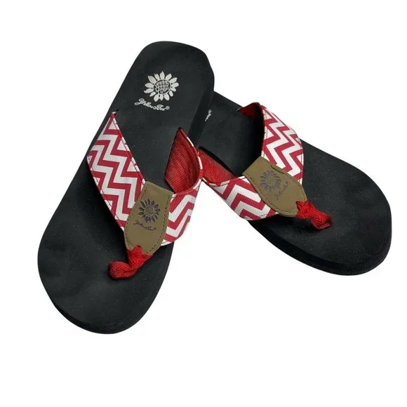 Yellow Box Flip Flop Sandals Red & White Chevron Thong Flip Flops Women's Size 7 - Picture 3 of 12